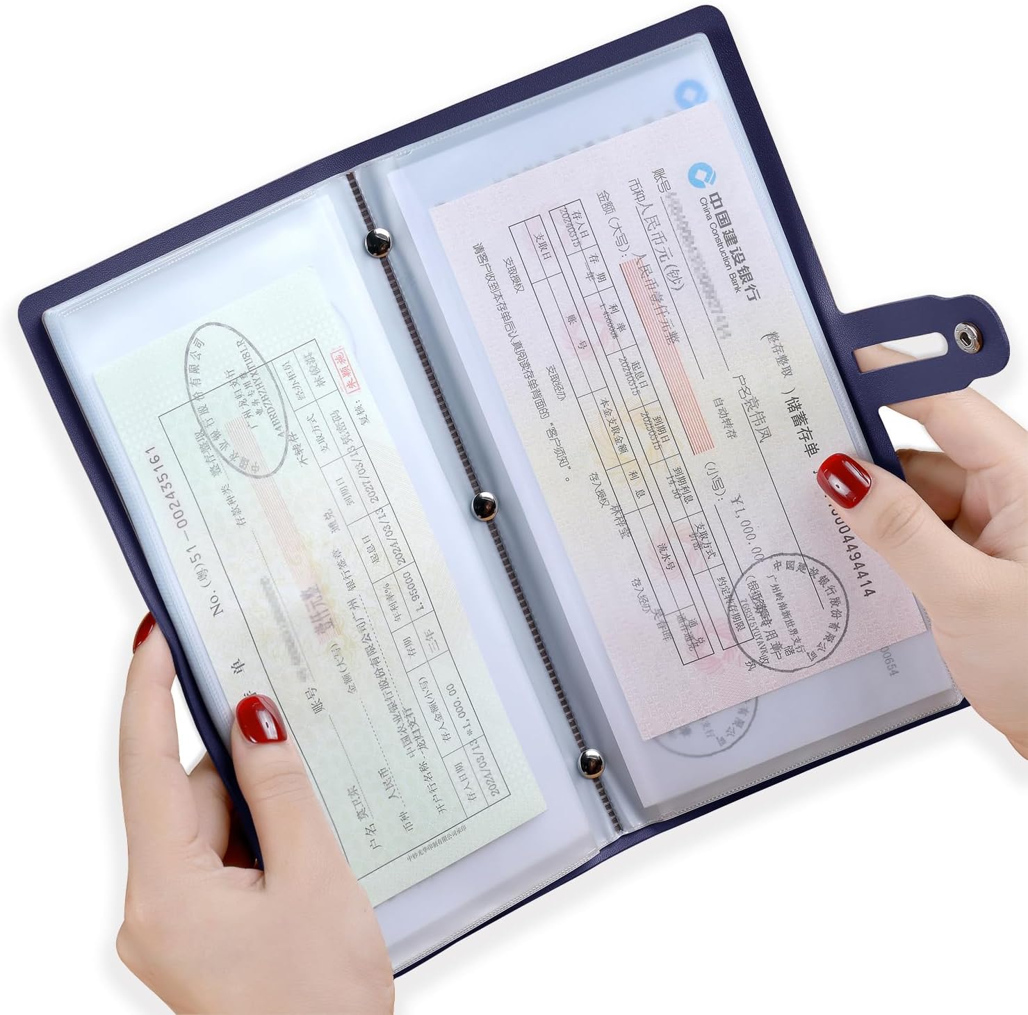 Leather Receipt Organizer, Portable Receipt Holder for Travel, Daily Coupon Organizer with 20 Pockets and 12 Card Slots to Keep Receipts and Coupons Organized, Prevent Loss and Damage (Blue)