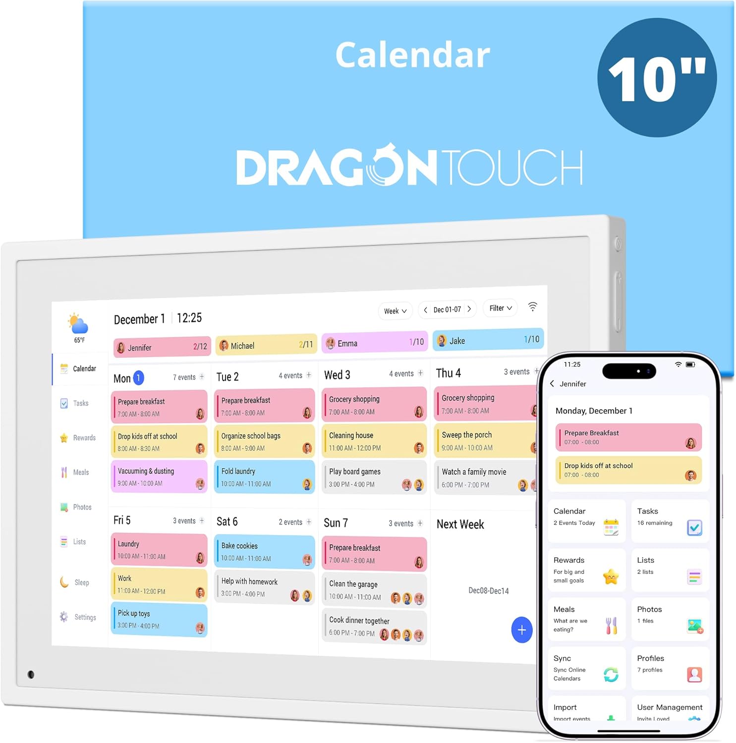 Digital Calendar Touch Screen 10 Inch, Electronic Calendar Chore Chart for Family Monthly/Weekly/Daily Planner, Smart Calendar for Home Organization, Desk Mount and APP Control