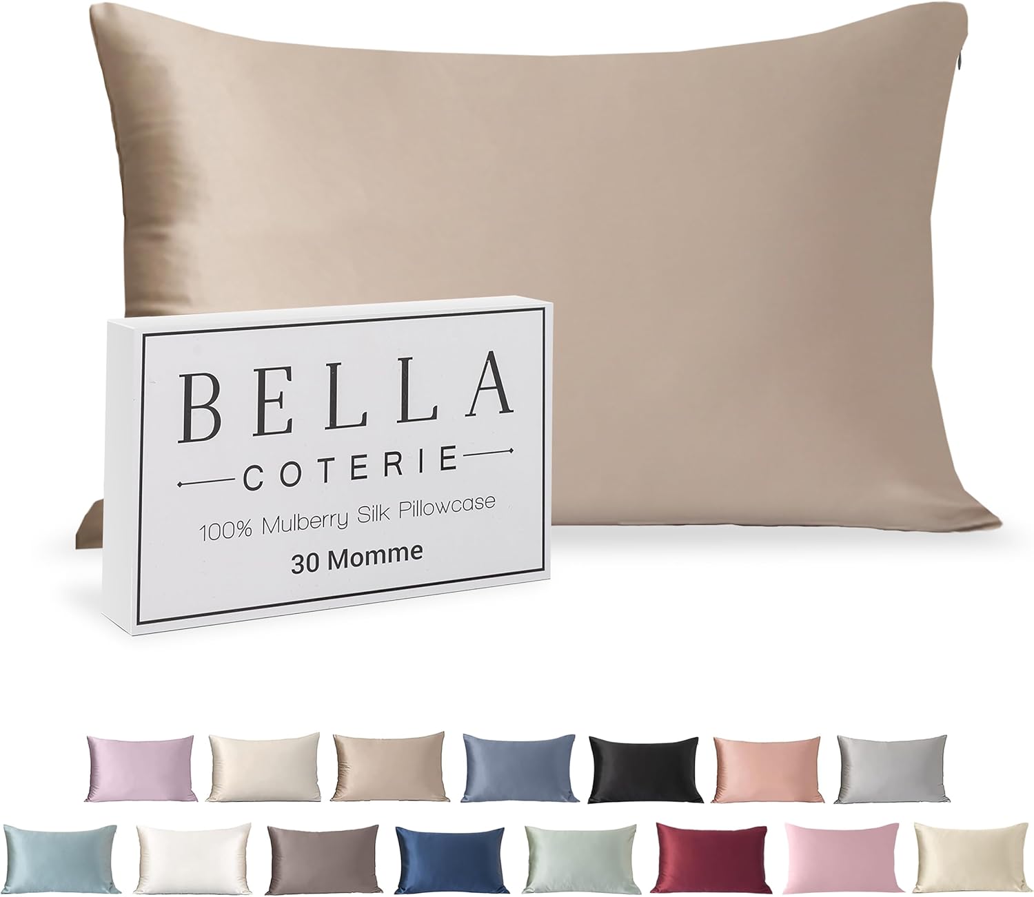 Bella Coterie | Luxury Silk Pillowcase for Hair and Skin | Queen Size | 30 Momme | 100% Pure 6A Mulberry Silk | Super Soft | Perfectly Plush | Zipper Closure [Champagne]