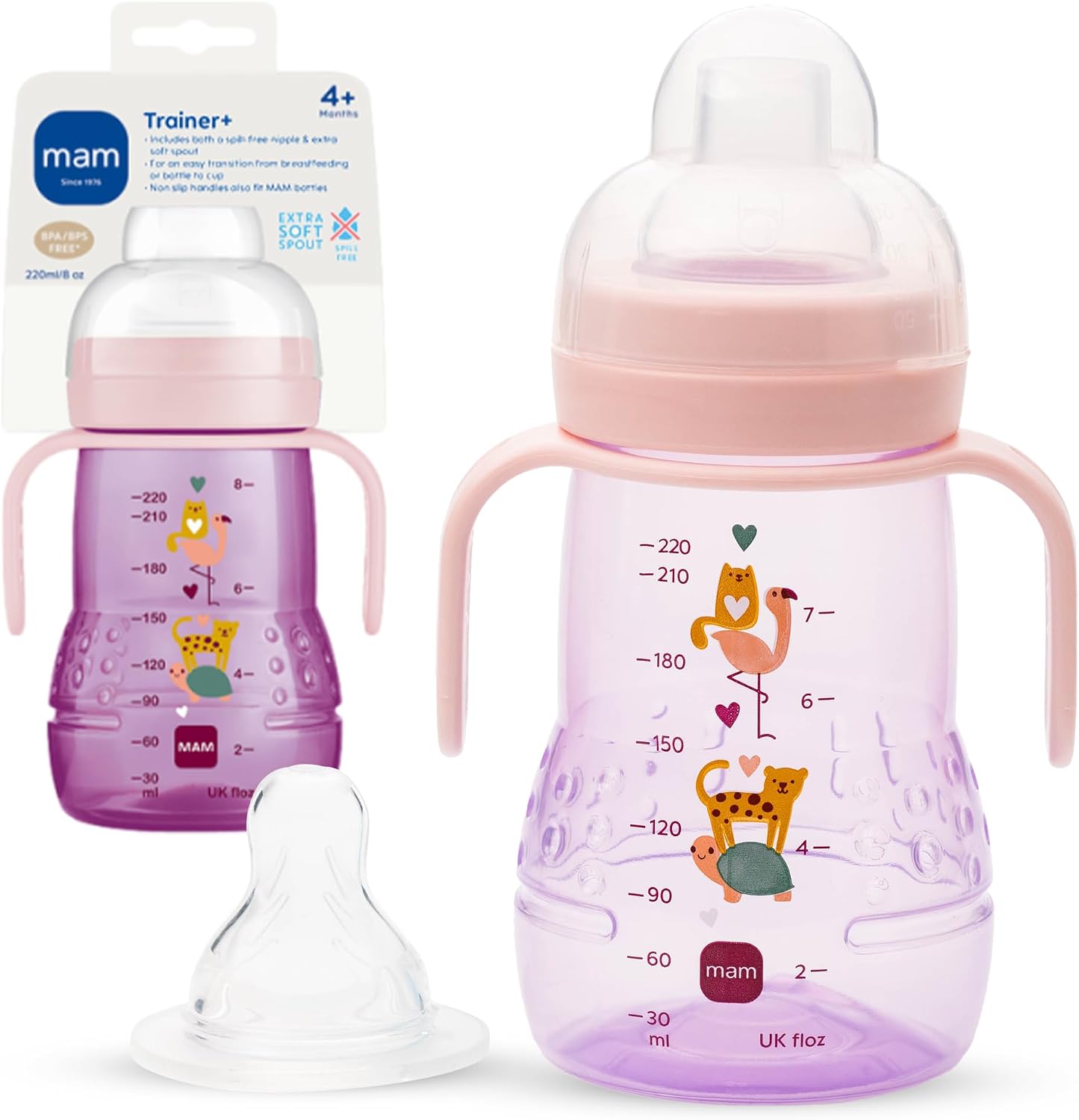 MAM Trainer Sippy Spill-Proof Cup 8 oz. Transition Cup 4+ Months, 1 Pk | Drinking Cup with Extra-Soft Spout, Spill-Free Nipple, and Non-Slip Handles, BPA-Free, Made In Europe
