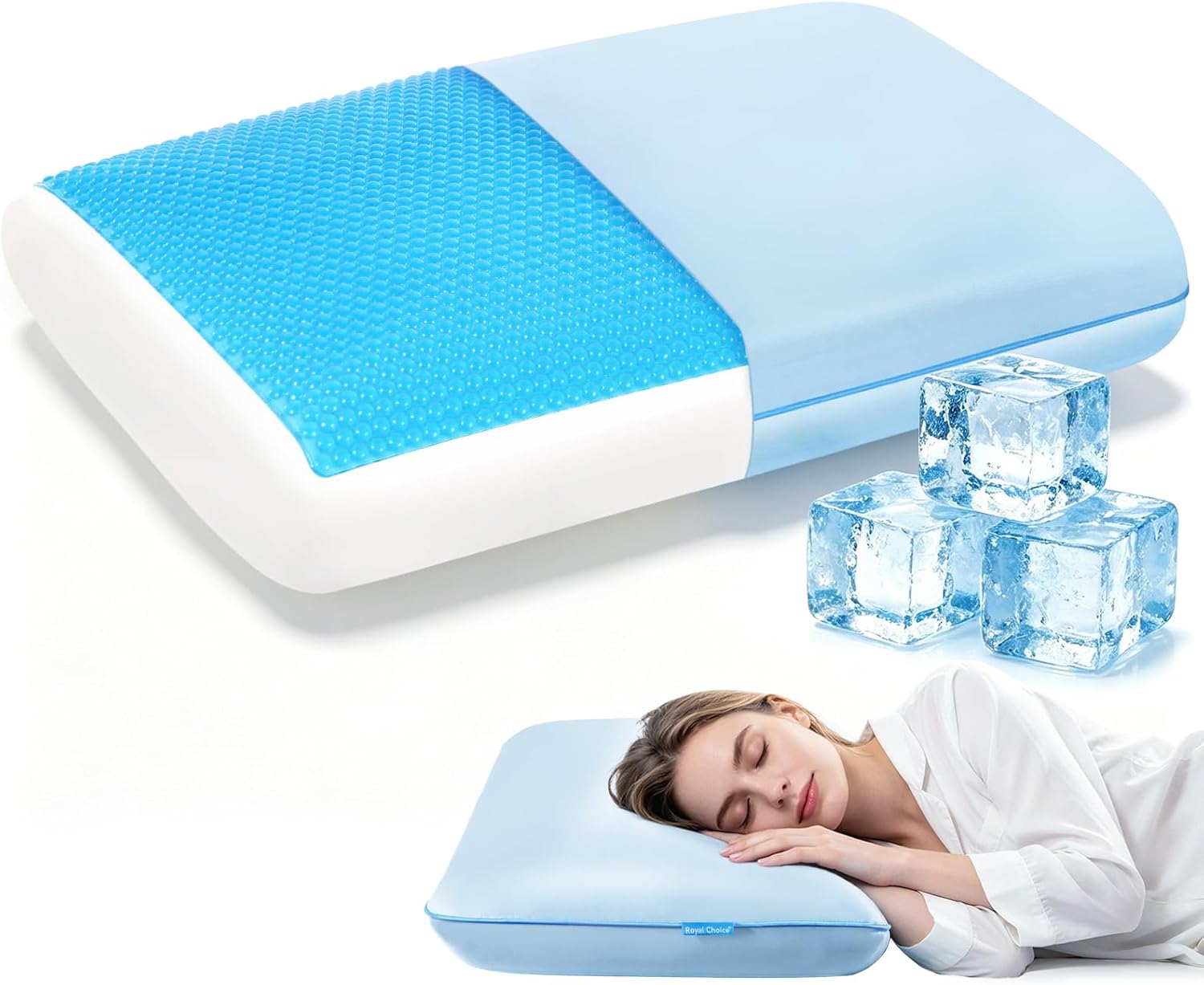 Cooling Gel Pillow for Hot Sleepers, Keep Cool Memory Foam Pillows for Sleeping, Supportive Bed Pillow for Side Back&Stomach Sleepers with Cool Touch Cover, Removable Washable Cover, Standard, Blue