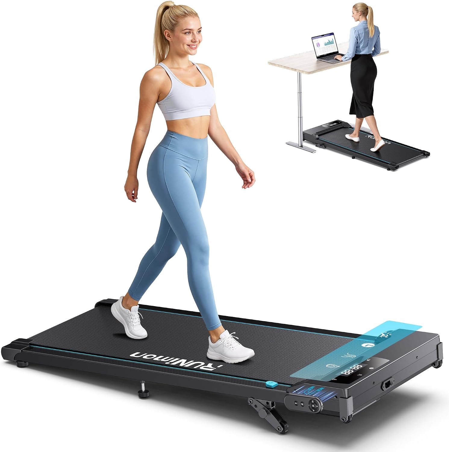 Walking Pad with Incline 7%-9%, 5 in 1 Portable Treadmills for Home & Office, 2.75HP Brushless Under Desk Treadmill, LED Display, Remote&APP Control, No Installation