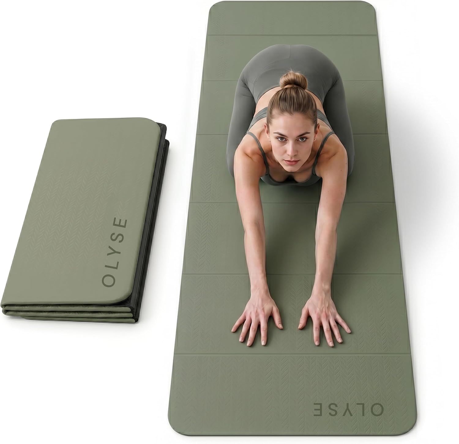 OLYSE Foldable Yoga Mat, Extra Thick 12mm, 7-Fold, Non-Slip, for Yoga, Pilates, Stretching, HIIT & Home Workout, Green