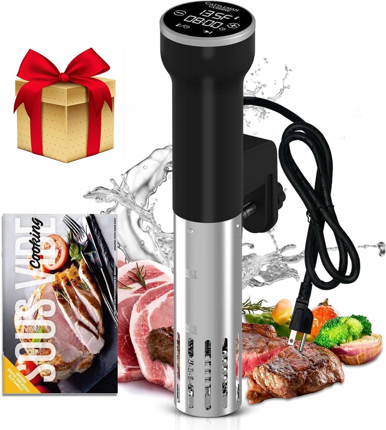 CATTLEMAN Sous Vide Cooker WiFi, 1000W, IPX7 Waterproof, Immersion Circulator for Sous-Vide, Suvee Cooker, Sous Vide Machine with Cookbook, Precision Temperature & Timer, Noise-free