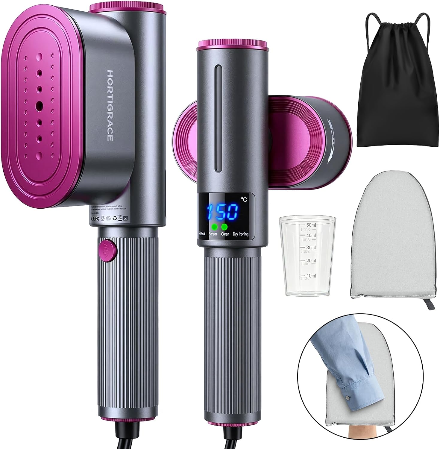 Travel Steamer for Clothes, 2-in-1 Steam Iron & Garment Steamer | Portable Handheld Clothes Steam with Fast Heat-Up Ceramic Portable Iron Wrinkle Removal for Home/Hotel /Travel Size
