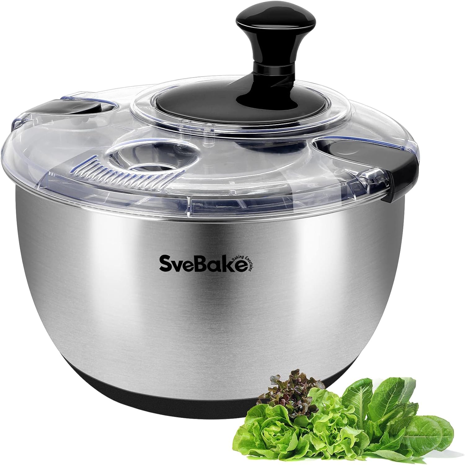 Stainless Steel Salad Spinner, 4.8 Qt Vegetable Washer, BPA-Free Lettuce Dryer with Crank Design, Easy Clean, Non-Slip Base – Transparent Lid