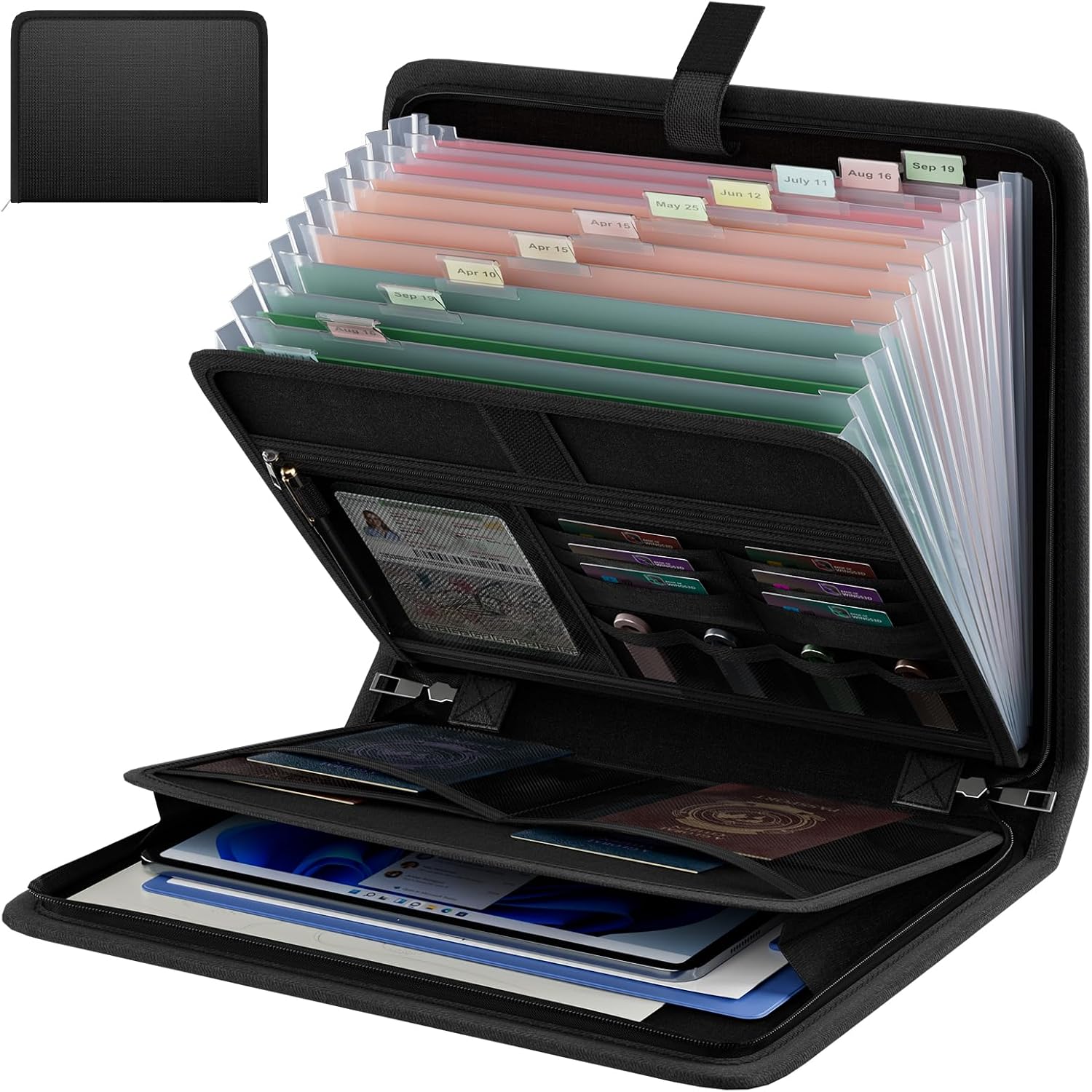Fireproof Accordion File Organizer, Expanding File Folder with 13 Pockets | Portable Document Organizer with Waterproof Zipper & Labels, File Organizer for Important Document/Paper Storage, Black