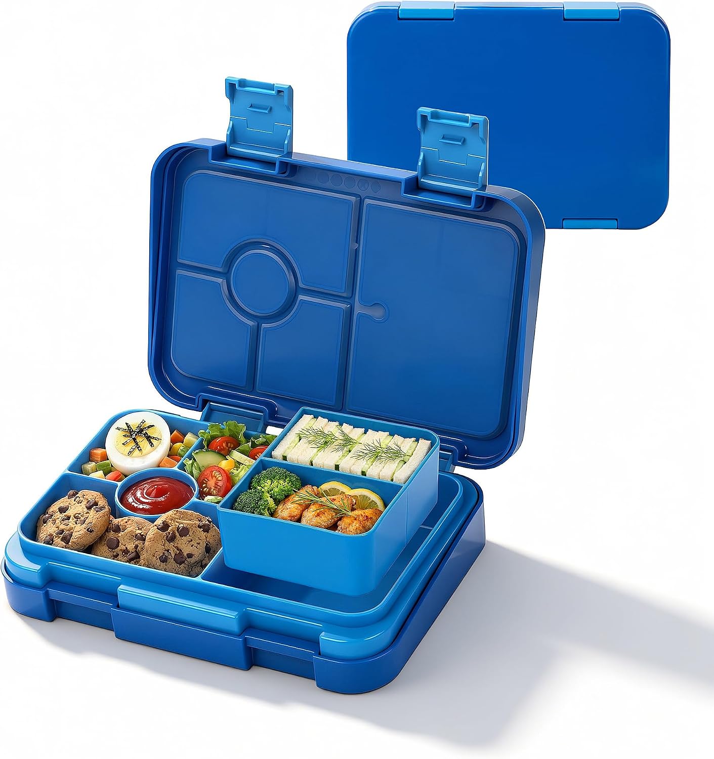 Bento Lunch Box for Kids, 5/6 Compartments, Blue | Dishwasher Safe Back to School Snack Bento Lunch Containers Boxes, Ideal Portion Sizes for On-the-Go Meal, Ages 3+, School