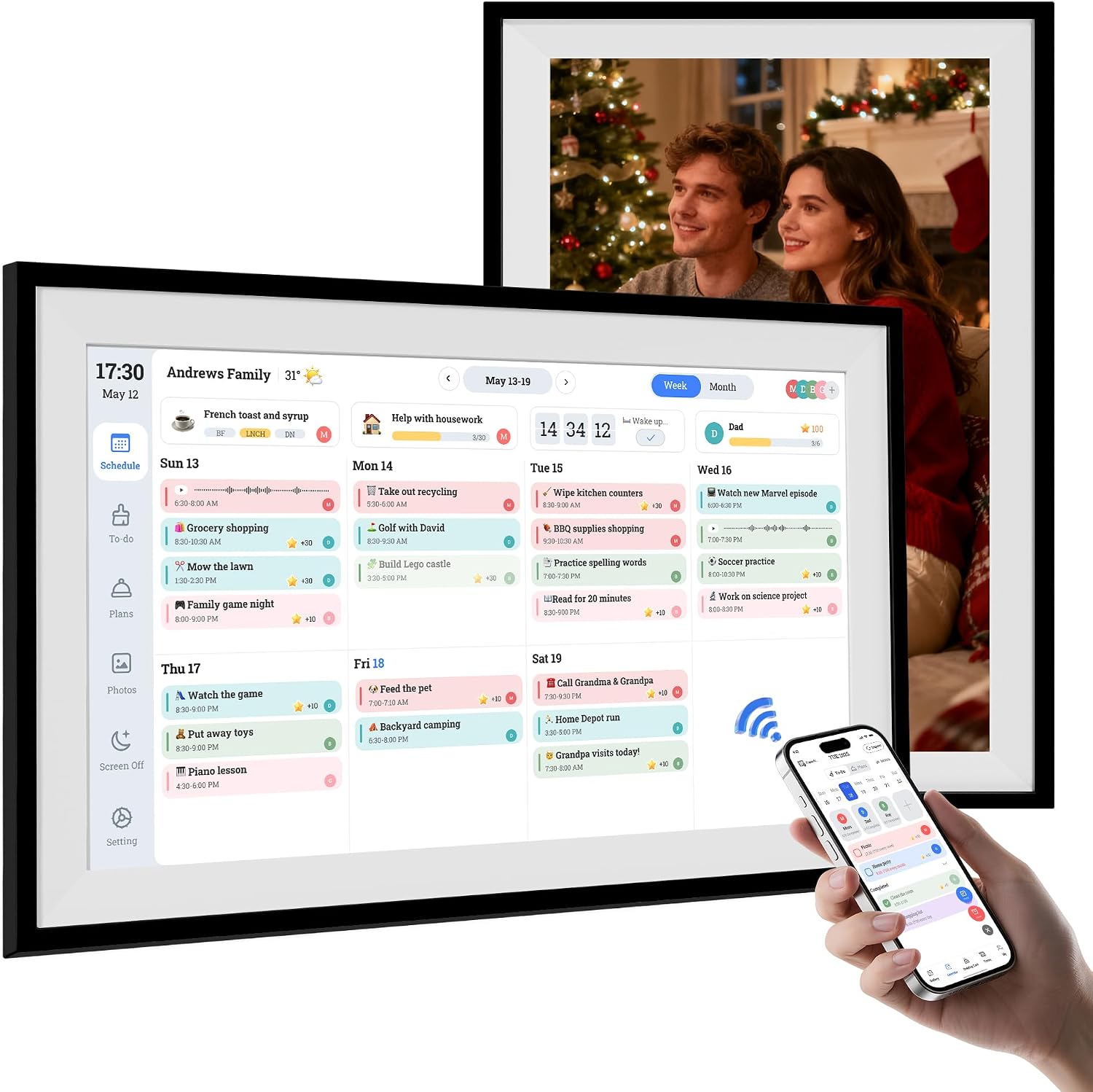 15.6 Inch Digital Calendar Chore Chart 1920 * 1080P Full HD Touchscreen Interactive Display Smart Electronic Calendar for Family Organizer Schedules Desk & Wall Mount Digital Planner Black