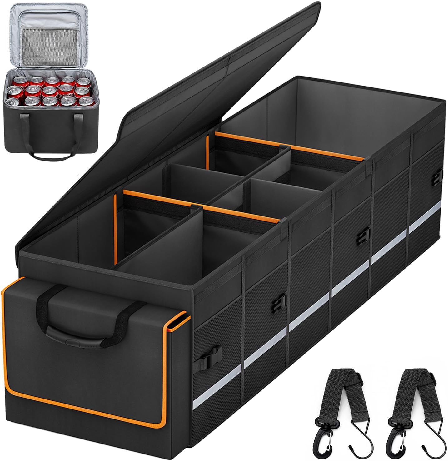 Car Trunk Organizer and Storage with Lid & Removable Leakproof Cooler Bag, Car Accessories 6 Removable Dividers for Custom Space, Collapsible Large Trunk Organizers Interior for SUV Sendan with Cover | Collapsible Trunk Organizers with Lid & Removable Cooler Bag, Car Accessories, Removable Dividers for Custom Space, Interior