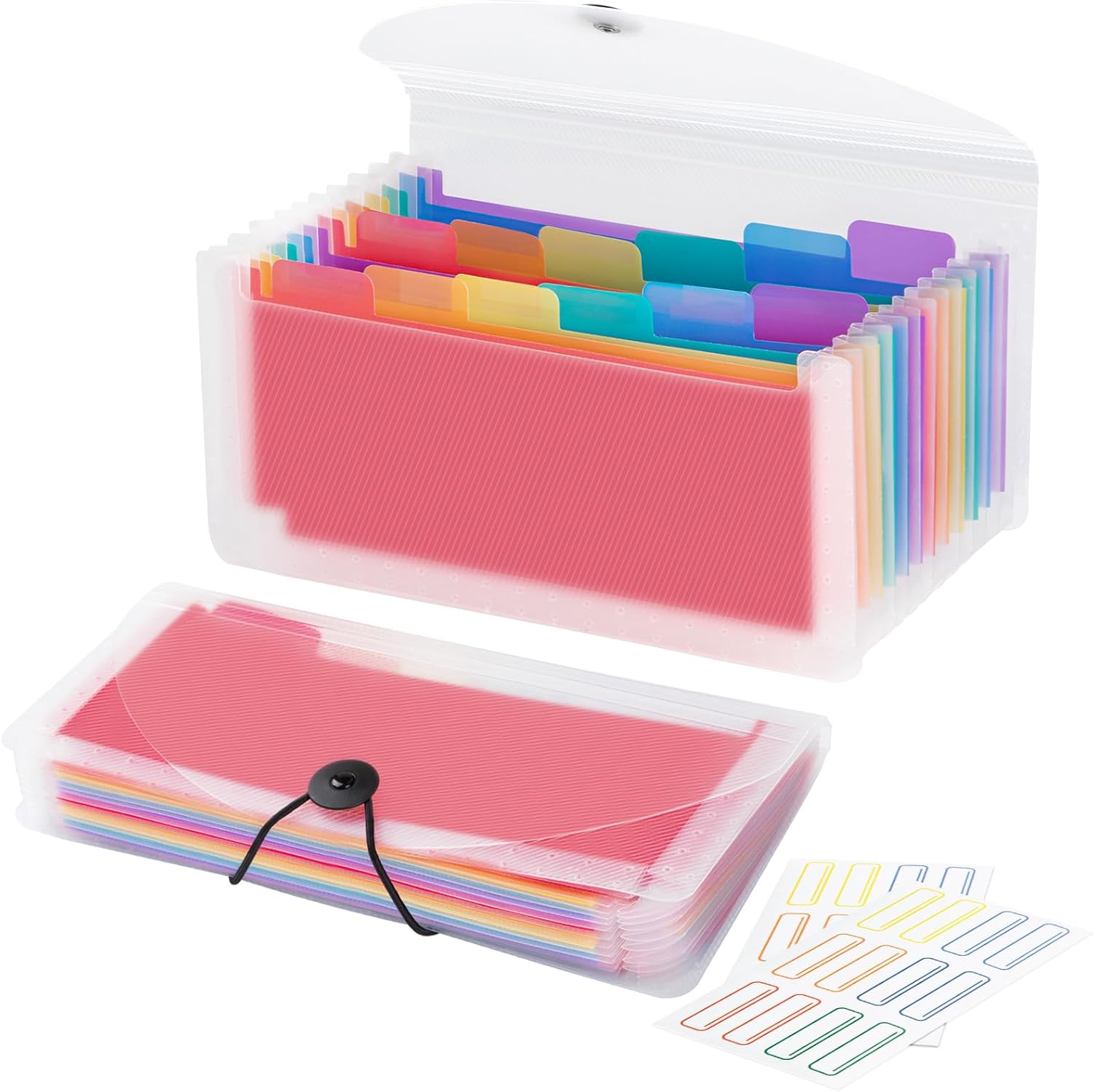 13 Pocket A6 Receipt Organizer, 2 Pack Small Accordion File Organizer, Coupon Organizer with Labels – Clear