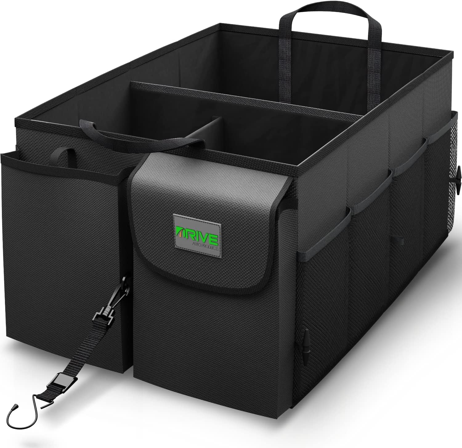 DRIVE – Car Trunk Organizer – Collapsible, Multi-Compartment Automotive SUV Car Organizer for Storage w/Adjustable Straps – Truck & Car Accessories for Women and Men – Black