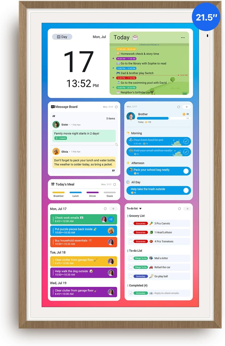 Apolosign 21.5-inch Digital Calendar, Smart Wall Planner with Calendar Sync, Chore Chart, Meal, Install Apps, Electronic Touchscreen Display for Family Schedules, Dual Mode, Wall Mount Included (Teak)