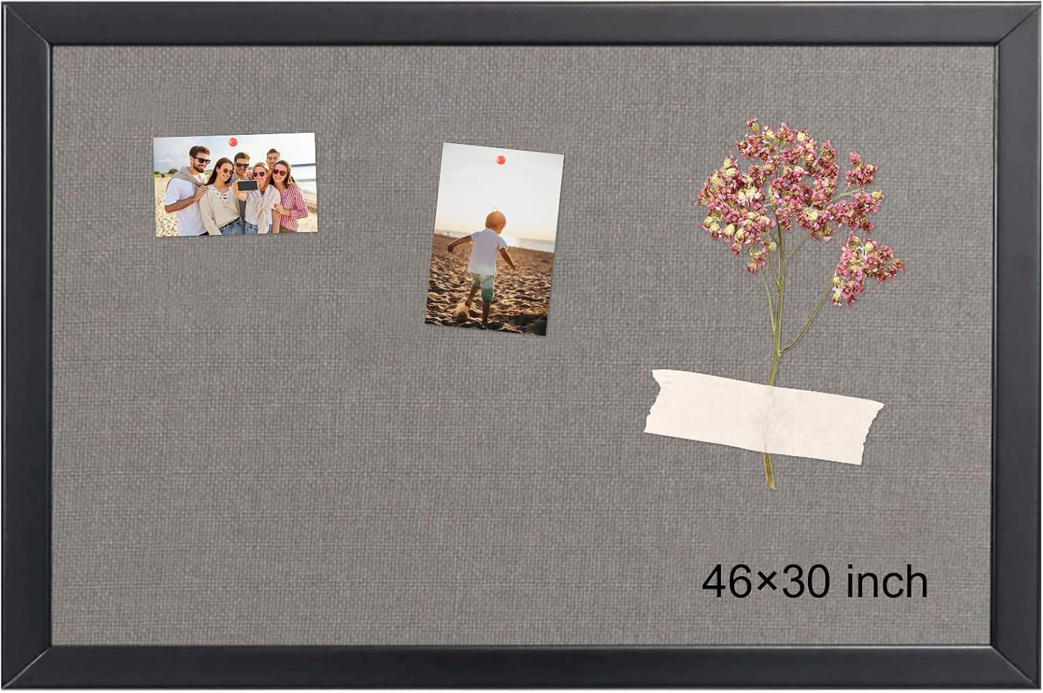 Bulletin Board 46×30 Inch, Large Cork Board with Grey Fabric and Pine Wood Frame, Cork Boards for Walls, Wall Mounted Fabric Notice Board for Home Office School, Vision Board and Message Organizer