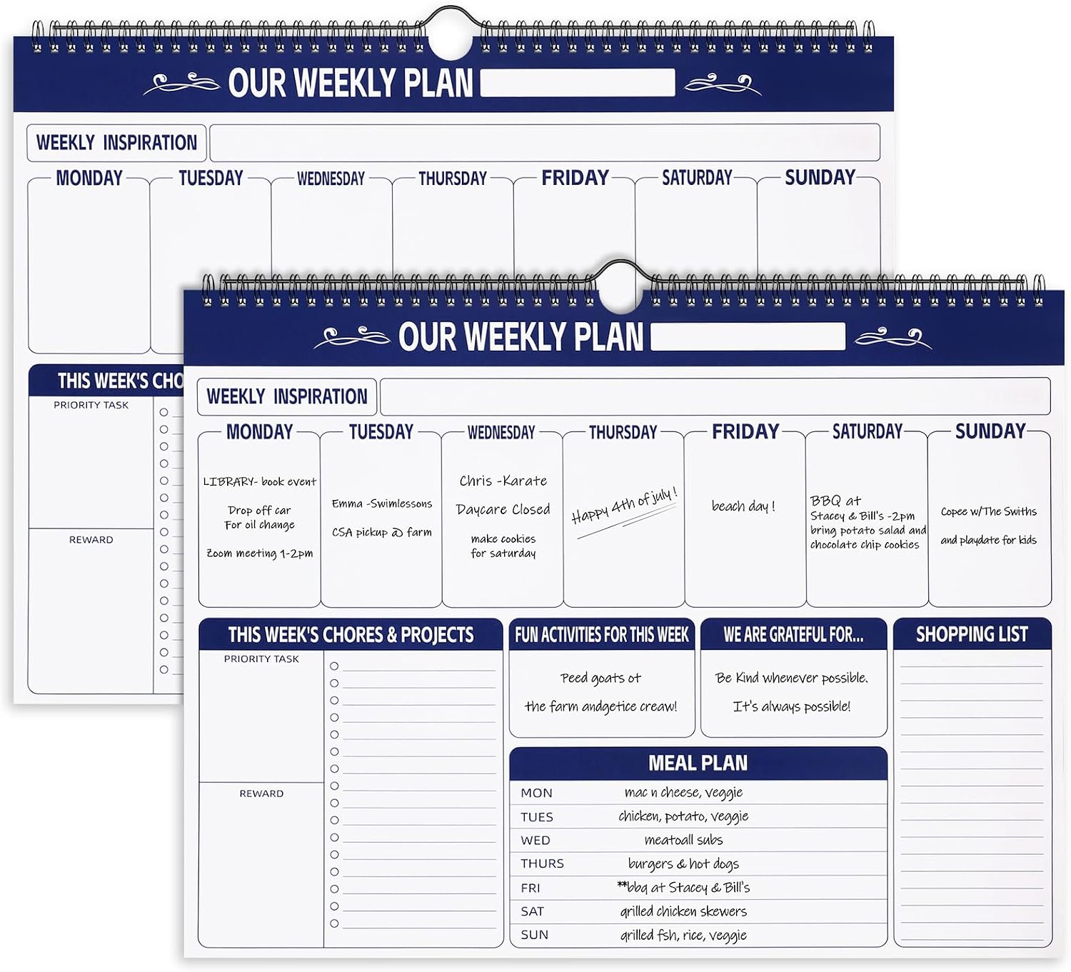 Fulmoon 2 Pcs 52 Sheets Weekly Planner 13 x 17” Family Planner Spiral Weekly Calendar Habit Tracker Calendar Family Meal for Wall Planning Organizing Goals Tasks Chores(Classic)