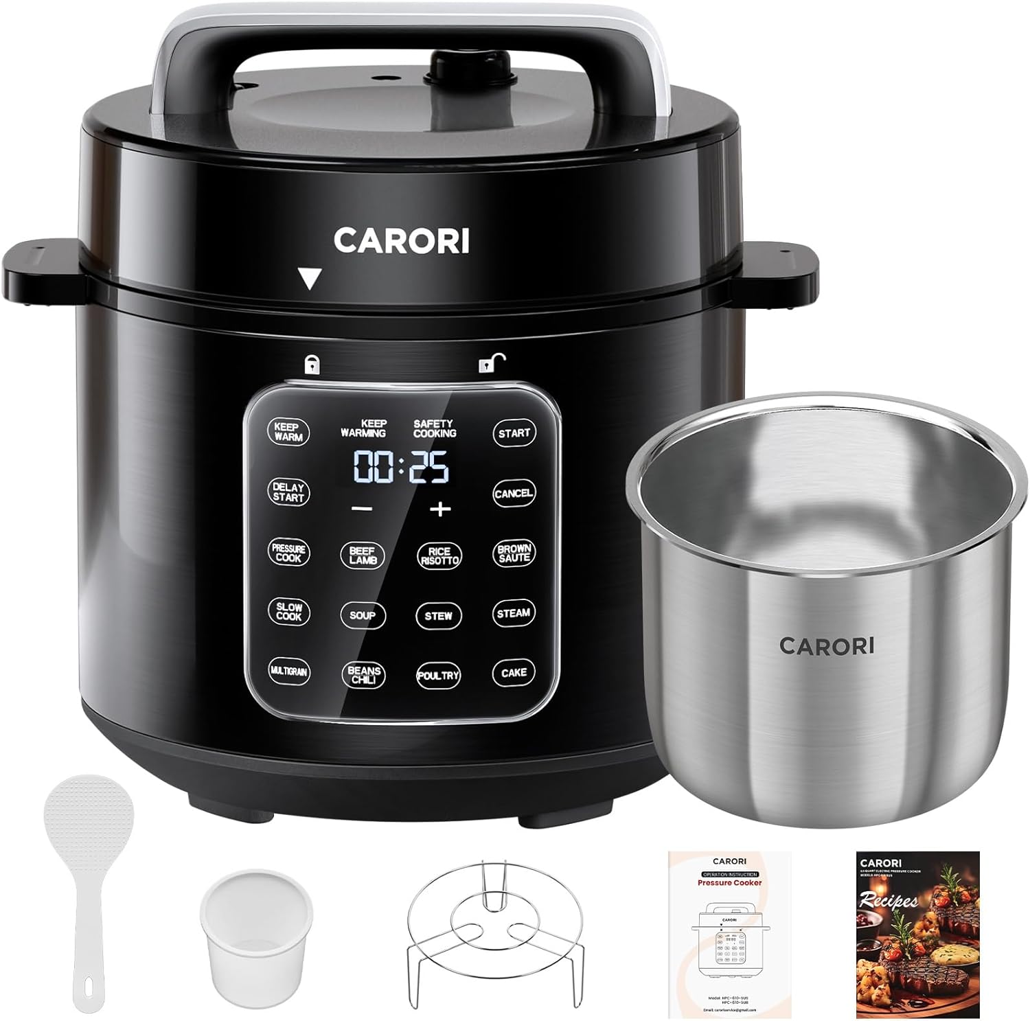 Electric Pressure Cooker 6 Qt, 9 Functions Programmable Instant Pot with IMD Touchscreen, Rice Cook, Slow Cook, Steam, Sauté, Warm, 16+ Safety Features, 1000W Black