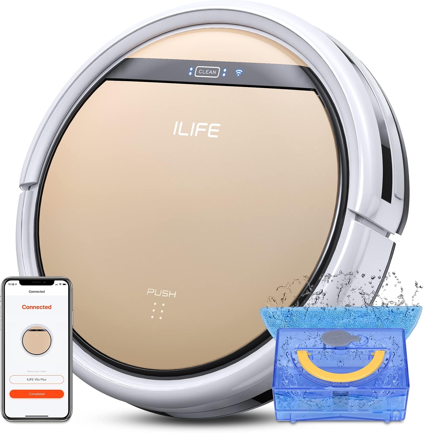 ILIFE V5s Plus Robot Vacuum and Mop Combo with Wi-Fi/App/Alexa, Automatic Self-Charging Robotic Vacuum Cleaner, Slim and Quiet, Cleans Hard Floors Carpets and Pet Hair (V5s Pro Upgrade Version) | Remote, App & Voice Control, Automatic Self-Charging, Slim & Quiet, Ideal for Hard Floors Carpets and Pet Hair
