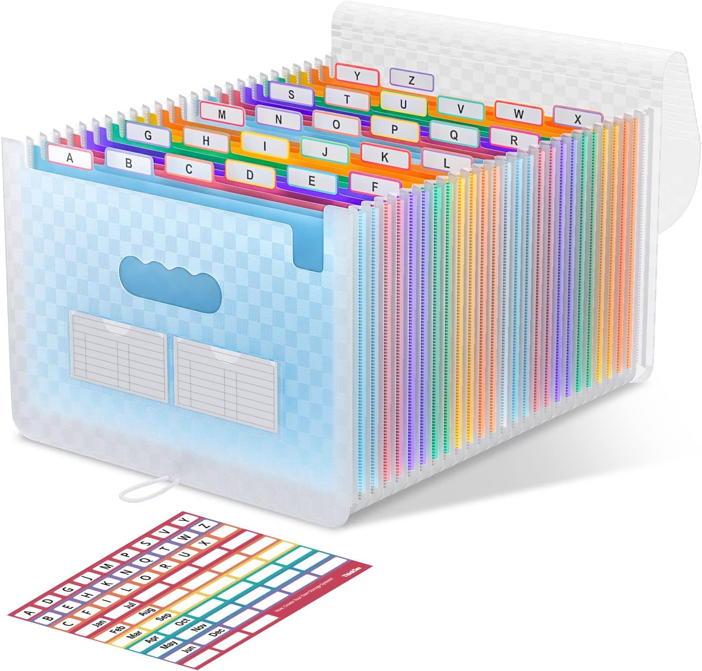 ThinkTex Accordion File Organizer, 26 Pockets Expanding File Folders, Blue | Monthly Bill Receipt Documents Organizer, A-Z Colorful Tabs, Letter/A4 Size for Classroom Office Organization Home Hospital