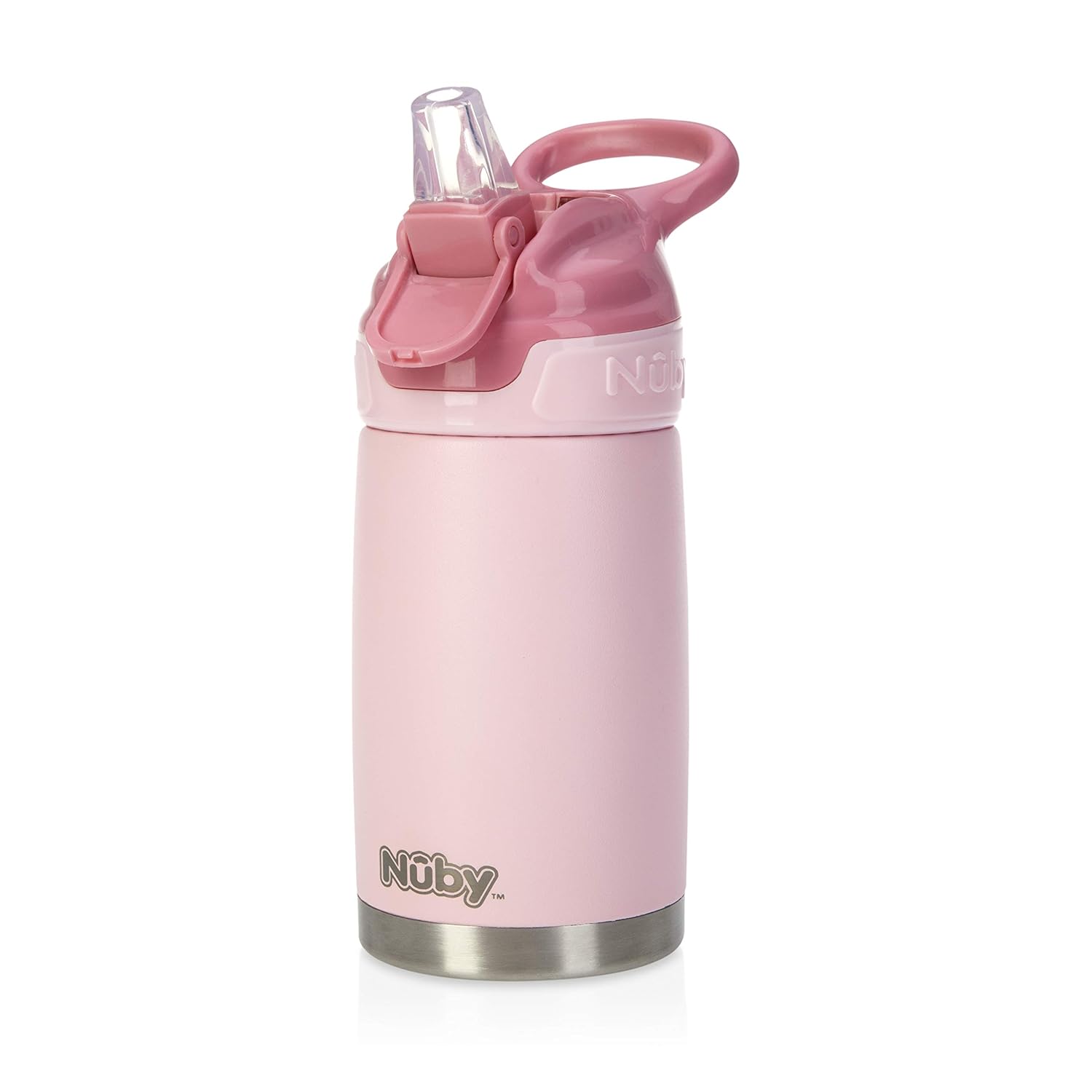 Nuby Thirsty Kids No Spill Flip-It Reflex Travel Cup – 10.1 oz | Stainless Steel – Pink