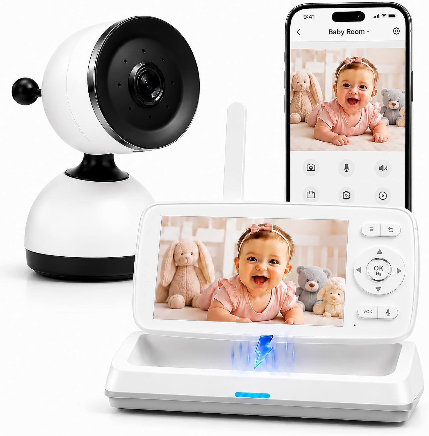 Smart Baby Monitor with 1080P HD Camera, WiFi App & Parent Unit, Local Monitoring Without Internet, Cry Detection, Night Vision, 2-Way Audio, 1000ft Range
