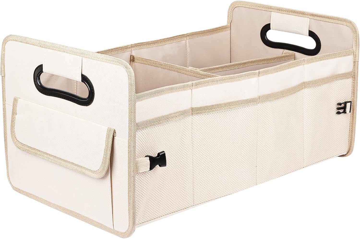 JiatuA Car Trunk Organizer, Car Organizers and Storage Collapsible Multi Compartment Container Box, Adjustable Car Accessories for SUV Sedan Truck, Standard Size, Beige | Sturdy, Large Capacity, Clean Decor, Multi Compartment Container Box, Adjustable Car Accessories for SUV Sedan Truck