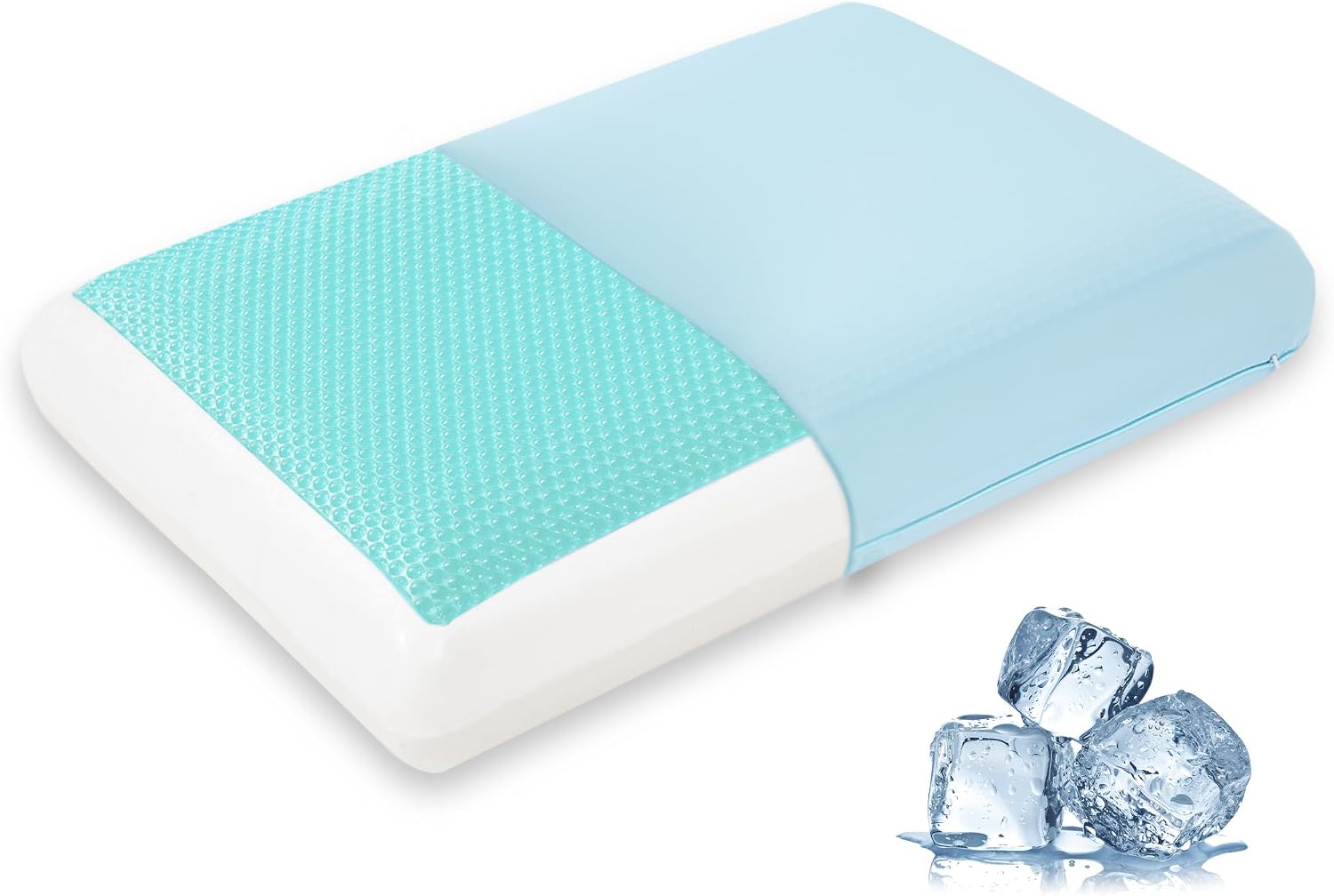 Cooling Gel Memory Foam Pillow for Hot & Side Sleepers, Neck Support, Blue | Ergonomic Pressure Relief, Fits Back & Stomach Sleepers, Reversible Removable Machine Washable Cover, Night Sweats Relief