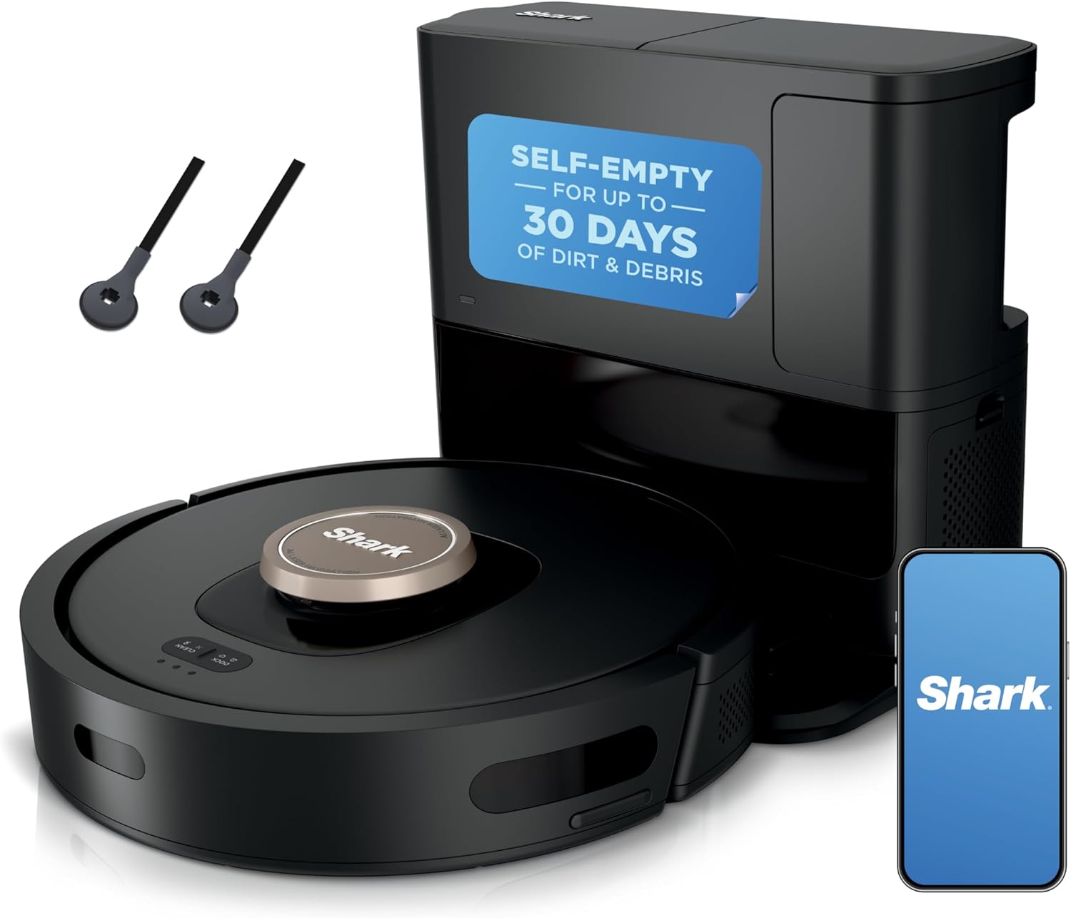 Shark AV2501AE AI Robot Vacuum with XL HEPA Self-Empty Base, Bagless, 60-Day Capacity, LIDAR Navigation, Perfect for Pet Hair, Compatible with Alexa, Wi-Fi Connected, Carpet & Hard Floor, Black | XL HEPA 60-Day Self-Empty Base, AI Laser (LiDAR) Navigation, UltraClean Mode, Self-Cleaning Brushroll, 120-Min Runtime, Wi-Fi