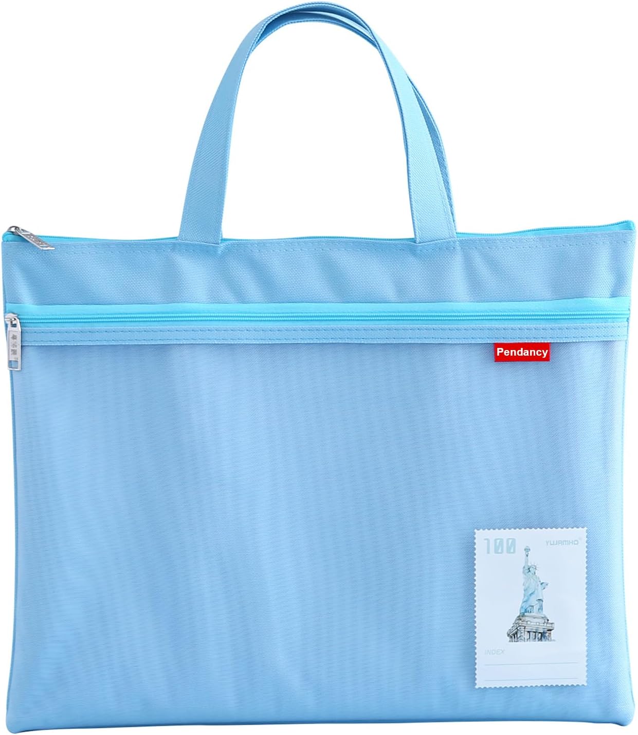 Pendancy Mesh Zipper Pouch 11×13.7 in, Large Double Pocket Waterproof File Bag with Handle, A4 Size Foldable Document Storage for Puzzle Project/Cross Stitch/Travel/Office（Blue） | Large Double Pocket Waterproof File Bag with Handle, A4 Size Foldable Document Storage for Puzzle Project/Cross Stitch/Travel