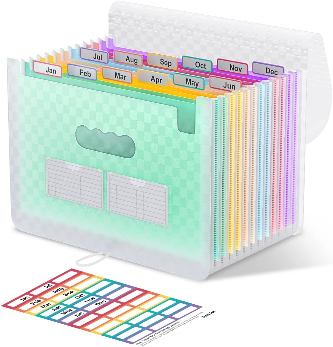 ThinkTex Accordion File Organizer, 12 – Pocket Expanding File Folders | for Receipts, Bills & Taxes Organizer, Letter/A4 Size Document Holder for School, Office, Home with Colorful tabs- Green