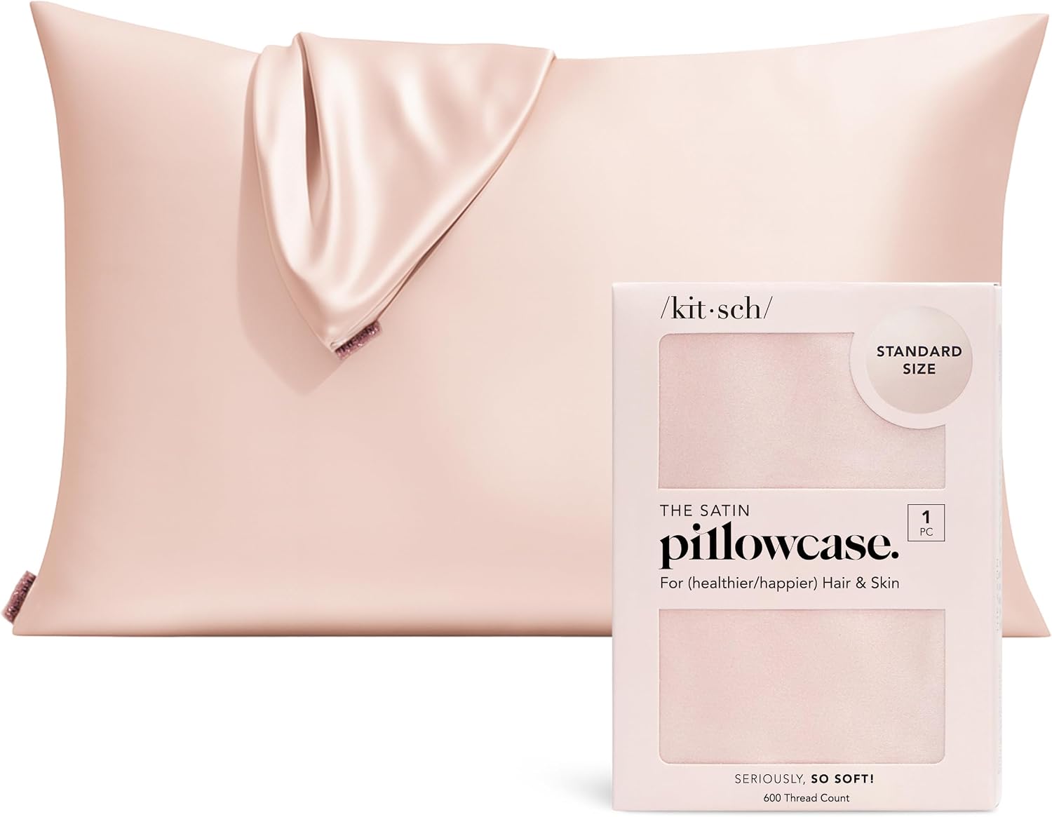 Kitsch Satin Pillowcase with Zipper – Standard Size, Blush | Softer Than Silk Pillow Cases, Smooth Cooling Satin Pillow Case for Hair and Skin, Wrinkle-Free, Machine Washable