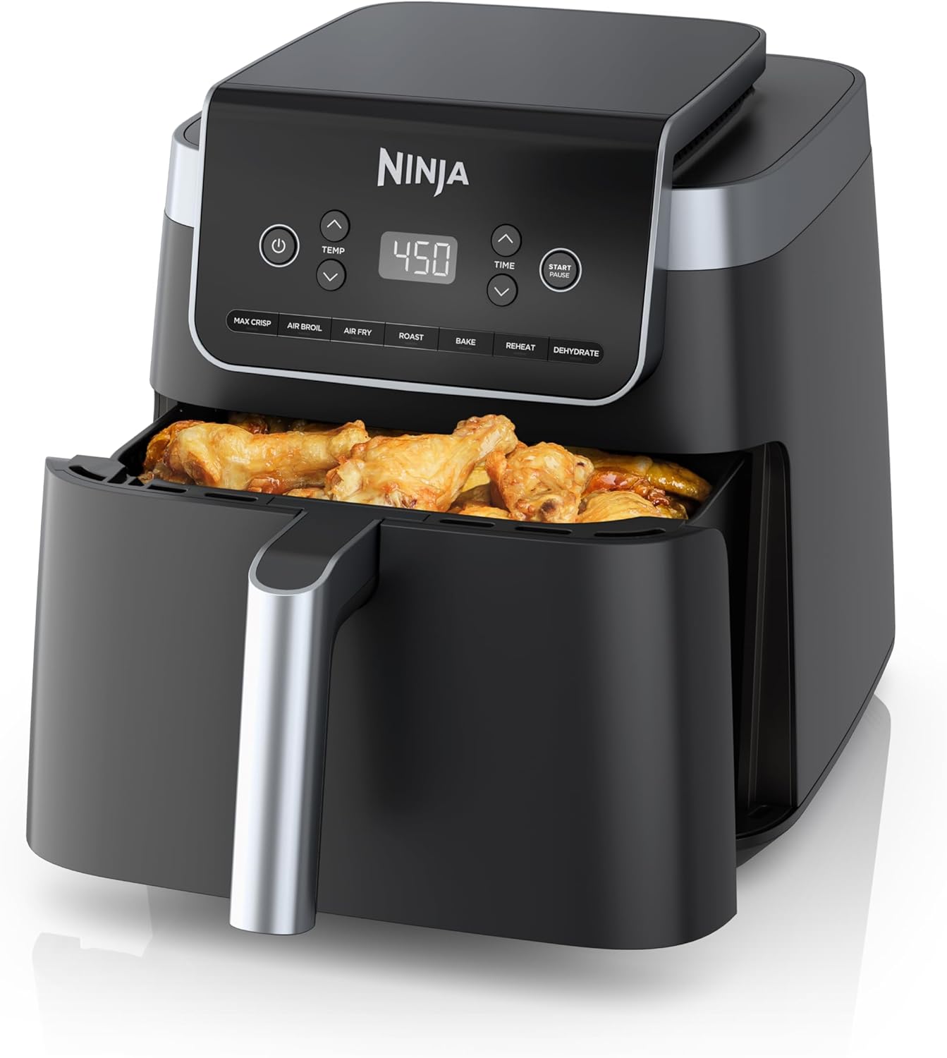 Ninja Air Fryer Pro XL, 6.5 Qt, 7-in-1, Grey, AF182AMZ | Max crisp, broil, air fry, roast, bake, reheat, dehydrate, 450F max, Fits 9 lbs wings