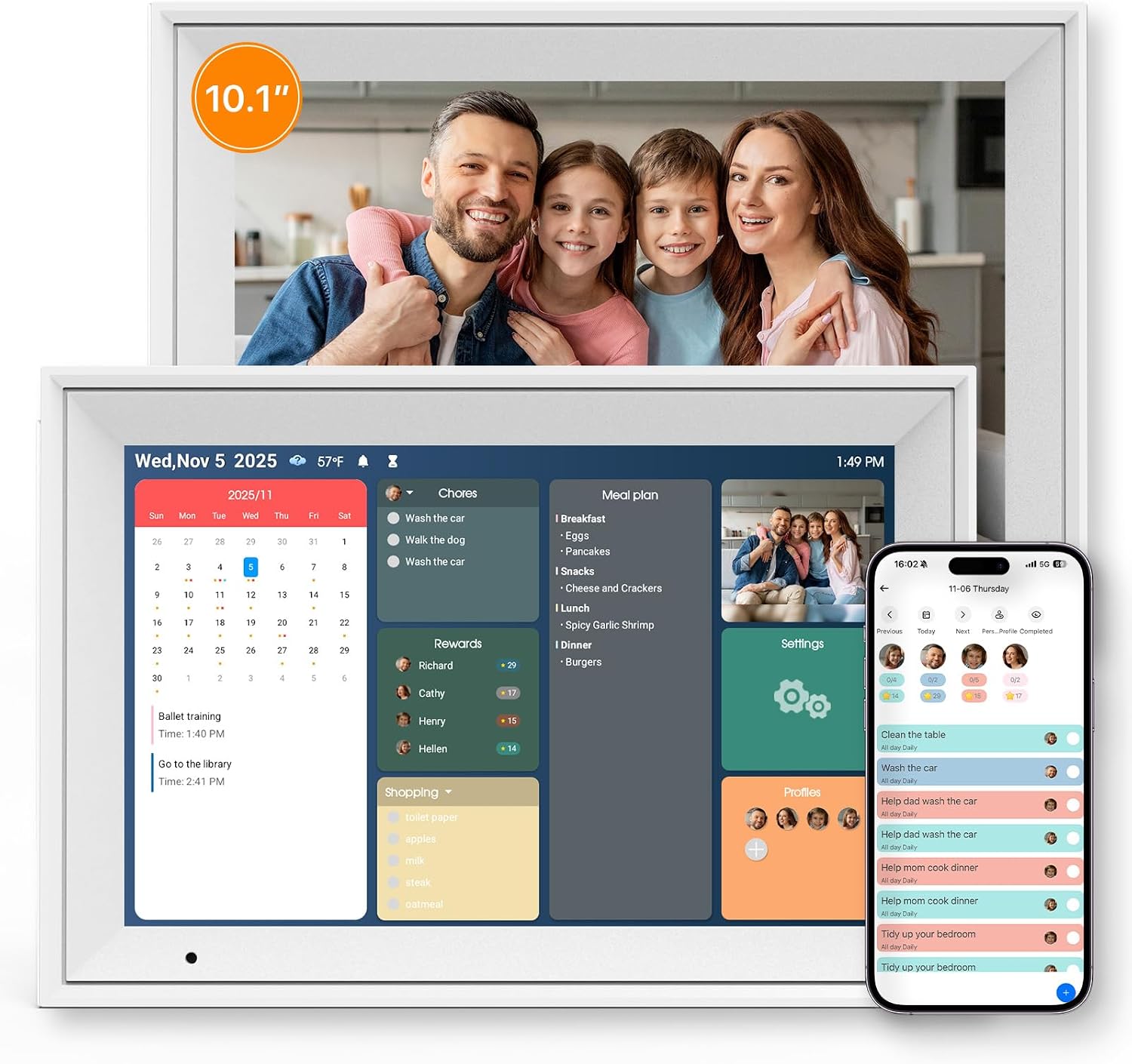Digital Calendar 10.1″ Smart Calendar, 1280 * 800 IPS HD Interactive Touchscreen Electronic Calendar for Family Schedules, WiFi Digital Picture Frame Built-in 32GB Memory White