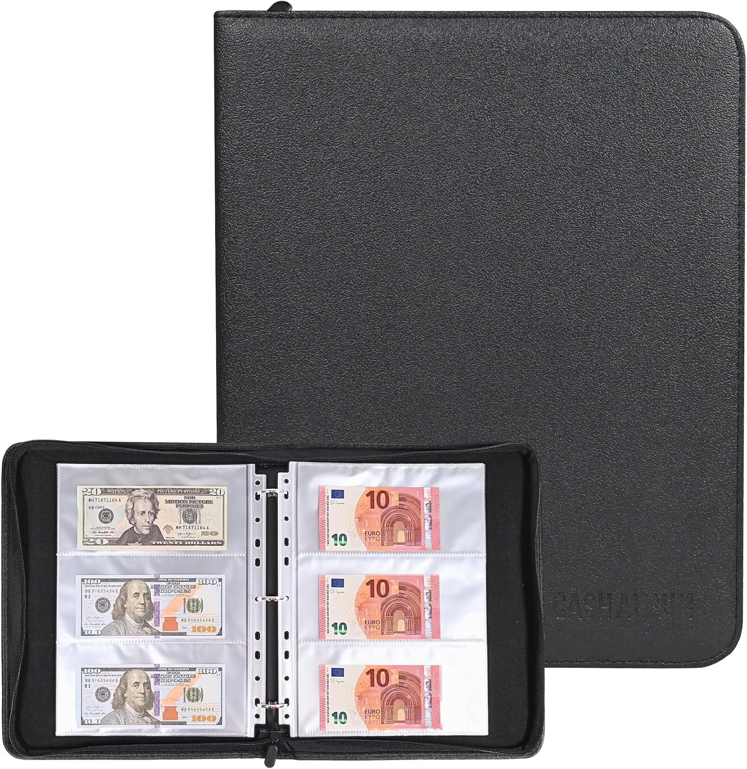 Cash Collection Book, Binder Currency Holder Album with 180 Pockets Paper Money Sleeves, Fireproof Currency Organizer for Money Protection and Storage