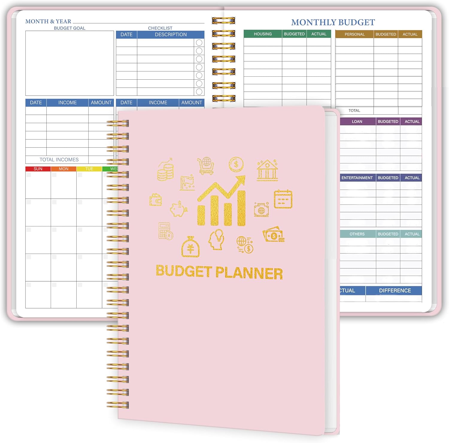 Budget Planner – Monthly Budget Book with Expense Tracker, 5.8″ x 8.2″ | Undated Financial Planner, Accounting Book to Manage Your Money Effectively, Start Anytime, Pink