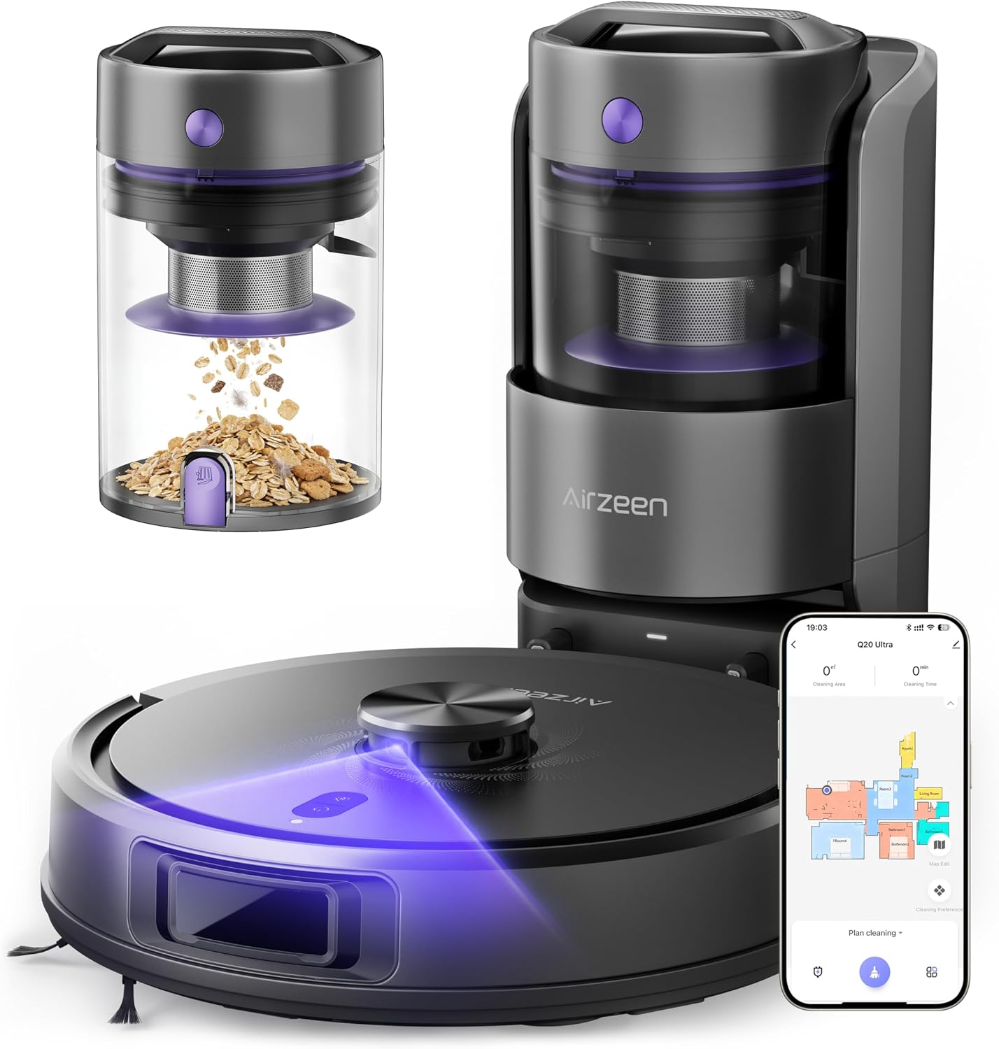 Robot Vacuum and Mop, Upgraded Bagless Robot Vacuum Cleaner with Self-Emptying, 6000Pa Robotic Vacuum with LiDAR Navigation, Smart Mapping, Schedule, App/Alexa Control for Carpet/Pet Hair, Q20 Ultra