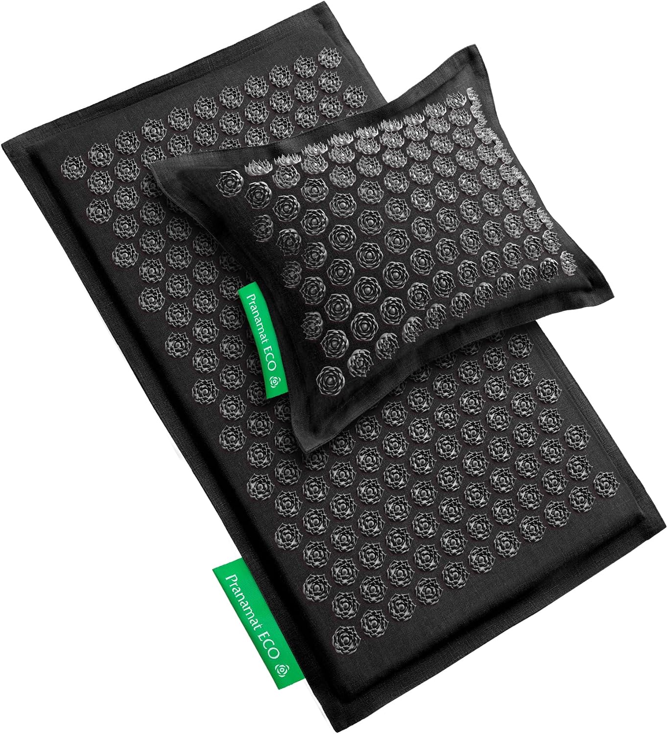 Acupressure Large Mat and Pillow Set, Premium Acupressure Therapy for Pain Relief and Relaxation, Handcrafted in Europe with Sustainable and Natural Materials (Obsidian)