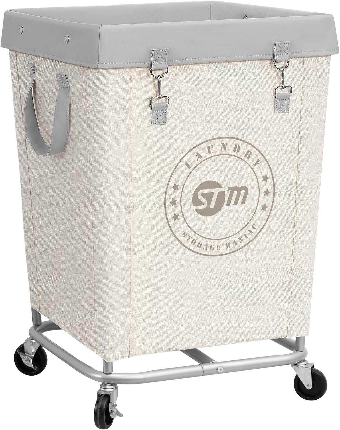 STORAGE MANIAC Commercial Laundry Hamper with Heavy Duty Steel Frame, 160 L Industrial Clothes Basket Cart with Wheels for Big Family, Home, Hotel, Laundry Room, 18”L x 18”W x 31”H, Medium Beige