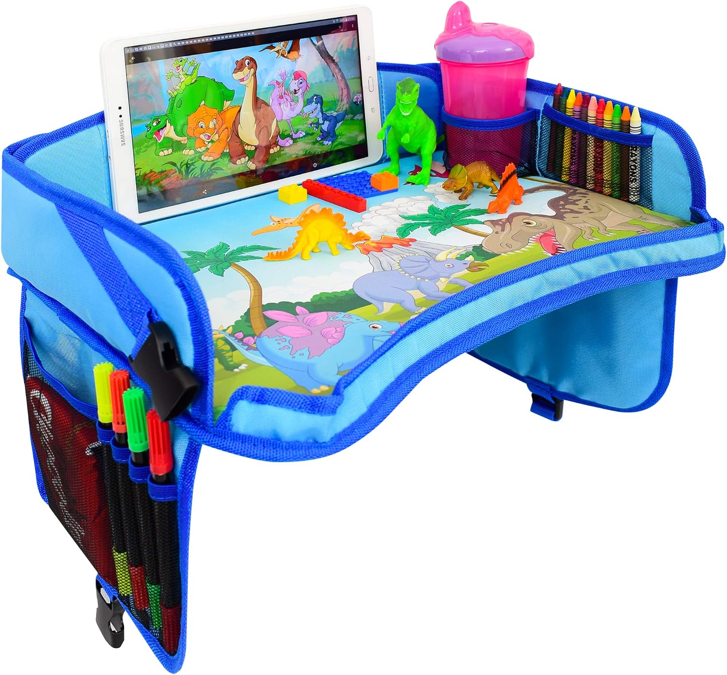 Kids Travel Tray & Toddler Lap Desk Organizer – Airplane and Car Seat Table for Road Trip Essentials – Airplane Must Haves for Toddlers – Carseat Tray Kid Travel – Lap Table