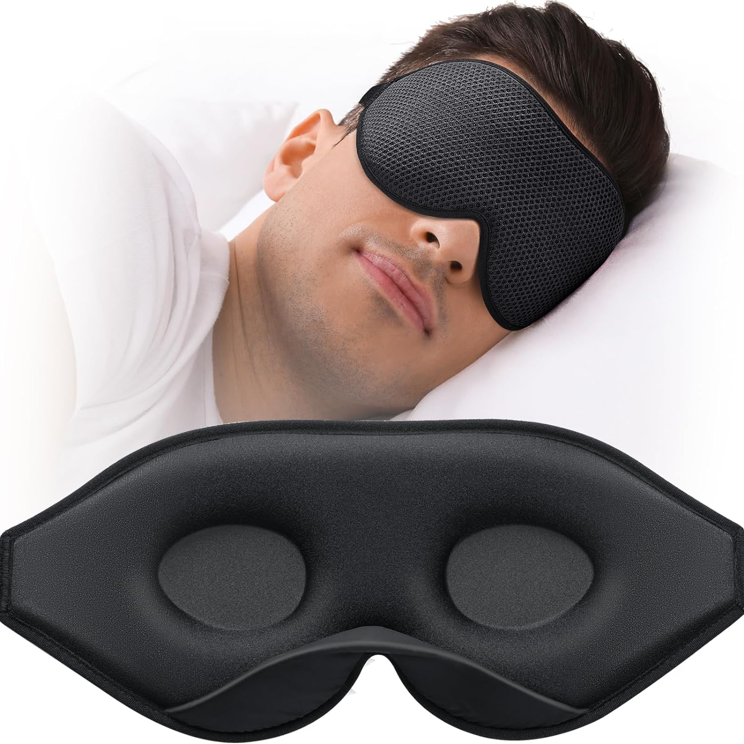MABAO Sleep Mask for Side Sleeper, Eye Mask for Sleeping Women Men, Black | 3D Contoured Cup No Eye Pressure, 100% Light Blocking Sleeping Mask with Adjustable Strap Night Blindfold Flight, Travel, Nap