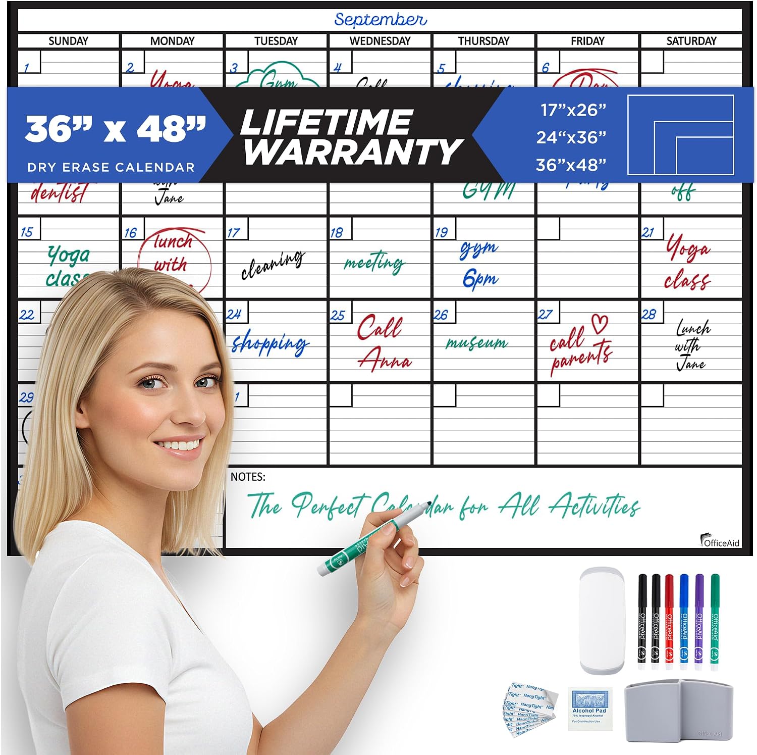 Large Dry Erase Calendar for Wall 36×48, Big Classroom Giant Month, Undated Reusable Family Monthly, Rolled Whiteboard White Board, Calendar Dry Erase Planner for Wall Erasable Large Office 48×36