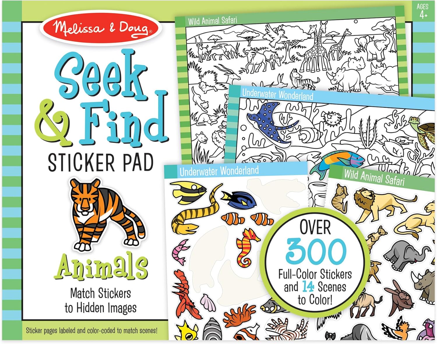 Melissa & Doug Seek & Find Sticker Pad – Animals, 400+ Stickers & 14 Scenes to Color, Search & Find Sticker Activity Pad for Coloring & Matching, Creative Learning Toys for Kids 4+ – FSC Certified