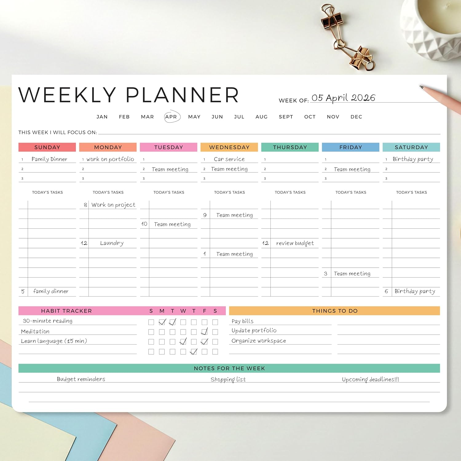 Beautiful Weekly Planner – The Perfect Undated To Do List Notepad with 52 Sheets – Aesthetic Calendar Pad & Office Desk Supplies For Women to Effectively Organize Your Work or Home Tasks