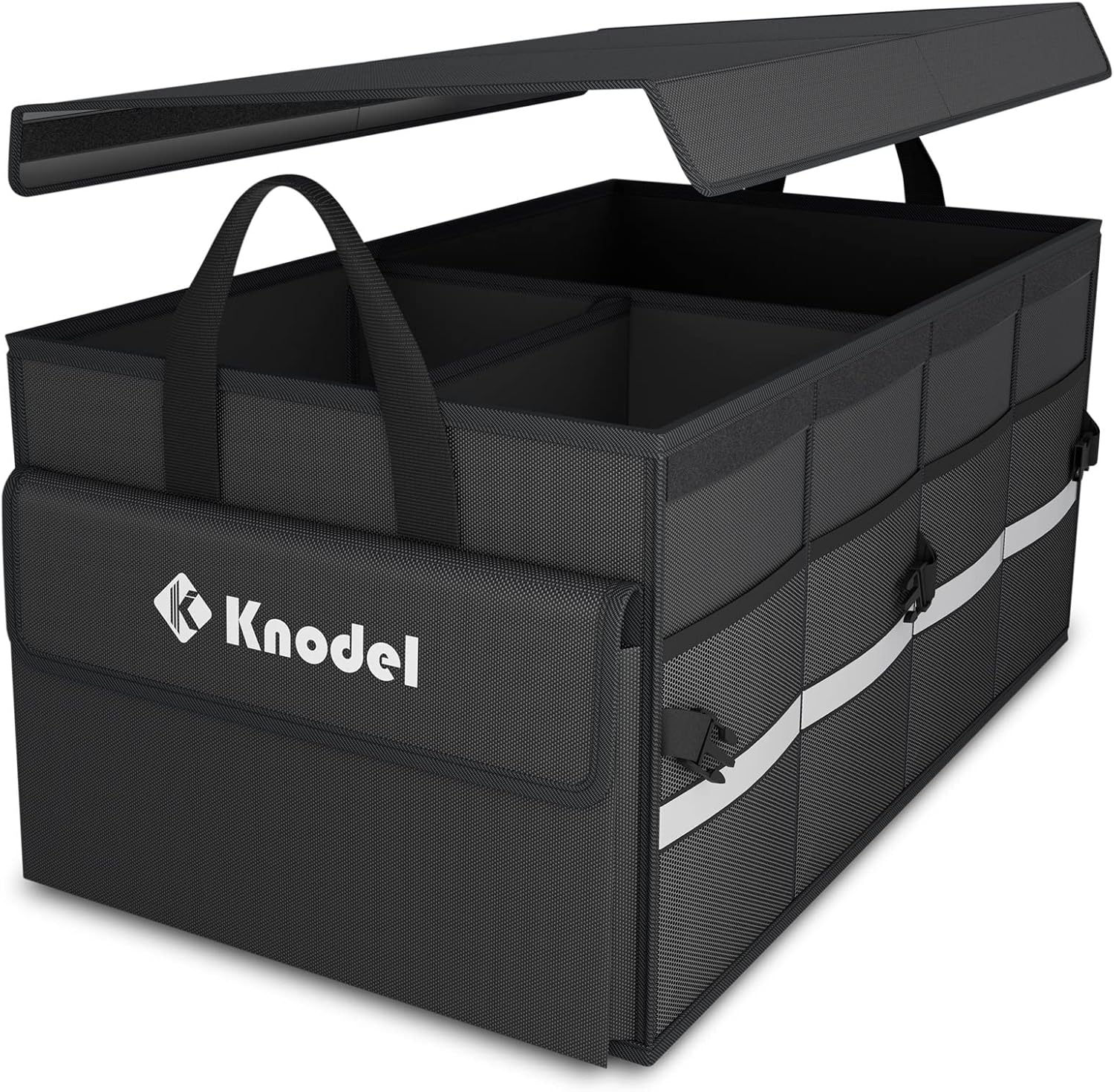 K KNODEL Trunk Organizer with Lid for Car, SUV, and Truck (Medium, Black) | Collapsible Car Storage Organizer, Car Organizers and Storage for Sedan, Cargo Organizer, Car Bin, Basket,Bag, Organization