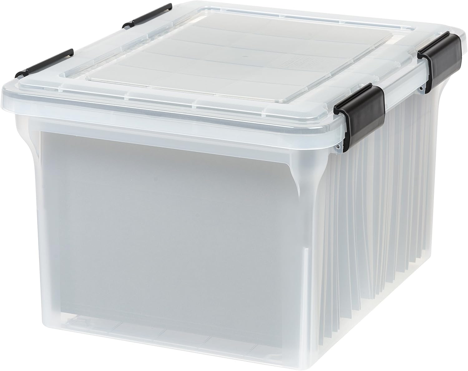 IRIS USA WeatherPro File Box Organizer, Letter/Legal, 32 Qt. Clear | Protect files and paperwork with a durable design featuring secure closure and convenient organization
