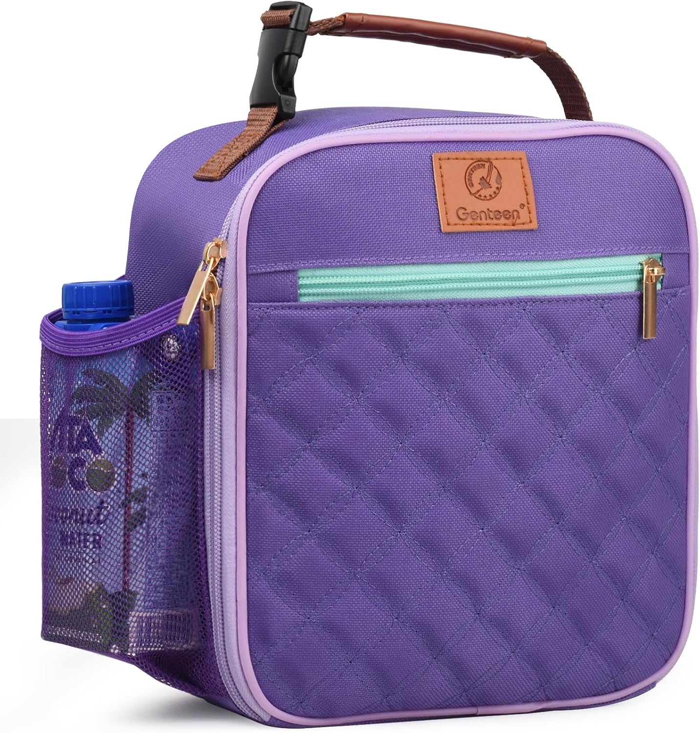 Genteen Kids Lunch Box Lunch bag for Girls, Boys, Teens Insulated Soft Mini Cooler with Bottle Holder, Lightweight Reusable Easy-Clean Back to School-Purple
