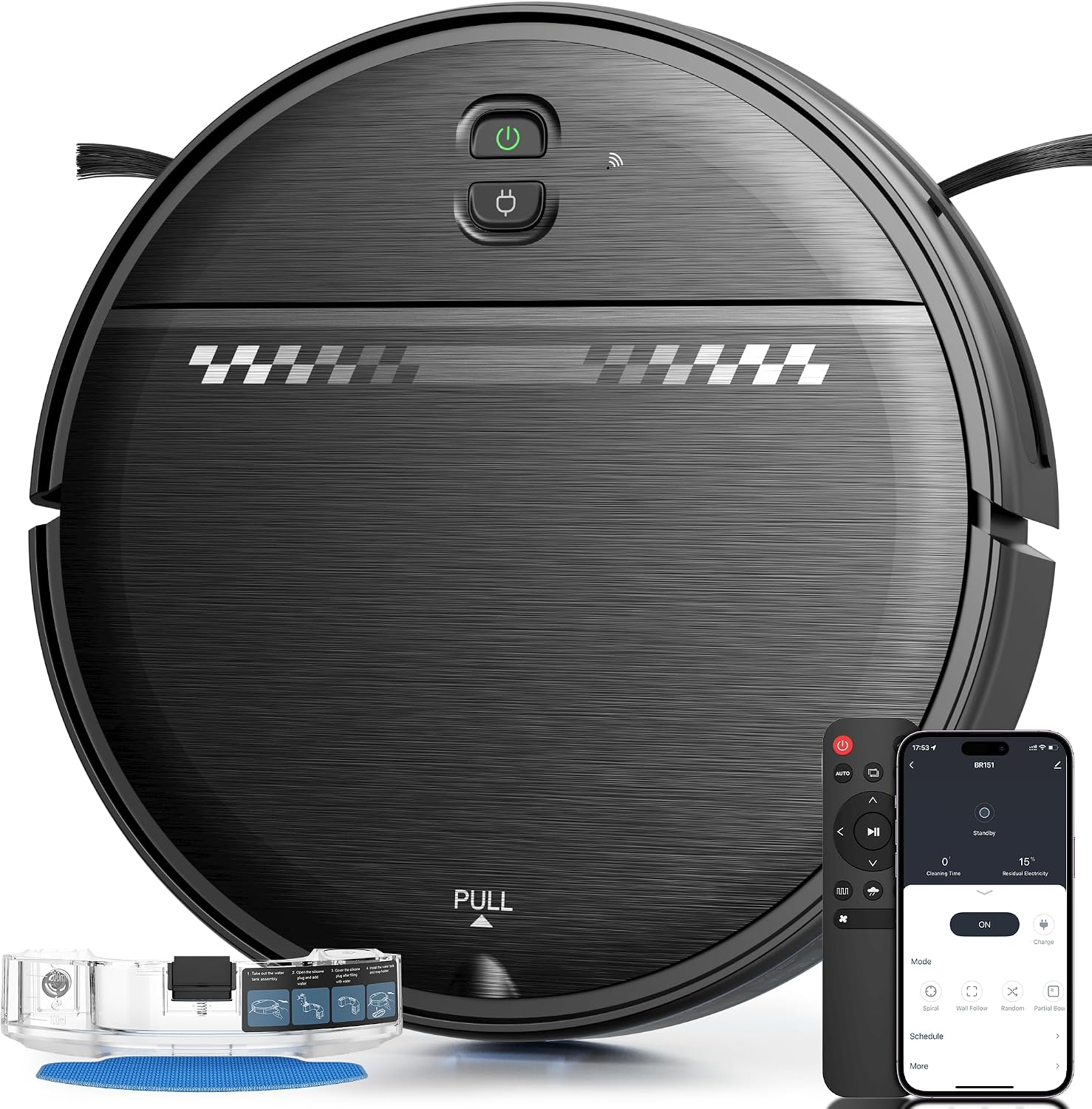 Robot Vacuum and Mop for Pet Hair, 2-in-1 Robot Vacuum Cleaner for Hard Floors&Carpets with 2.87” Slim Design, Wi-Fi/App/Voice Control, 3D Obstacle Avoidance & Self-Charging