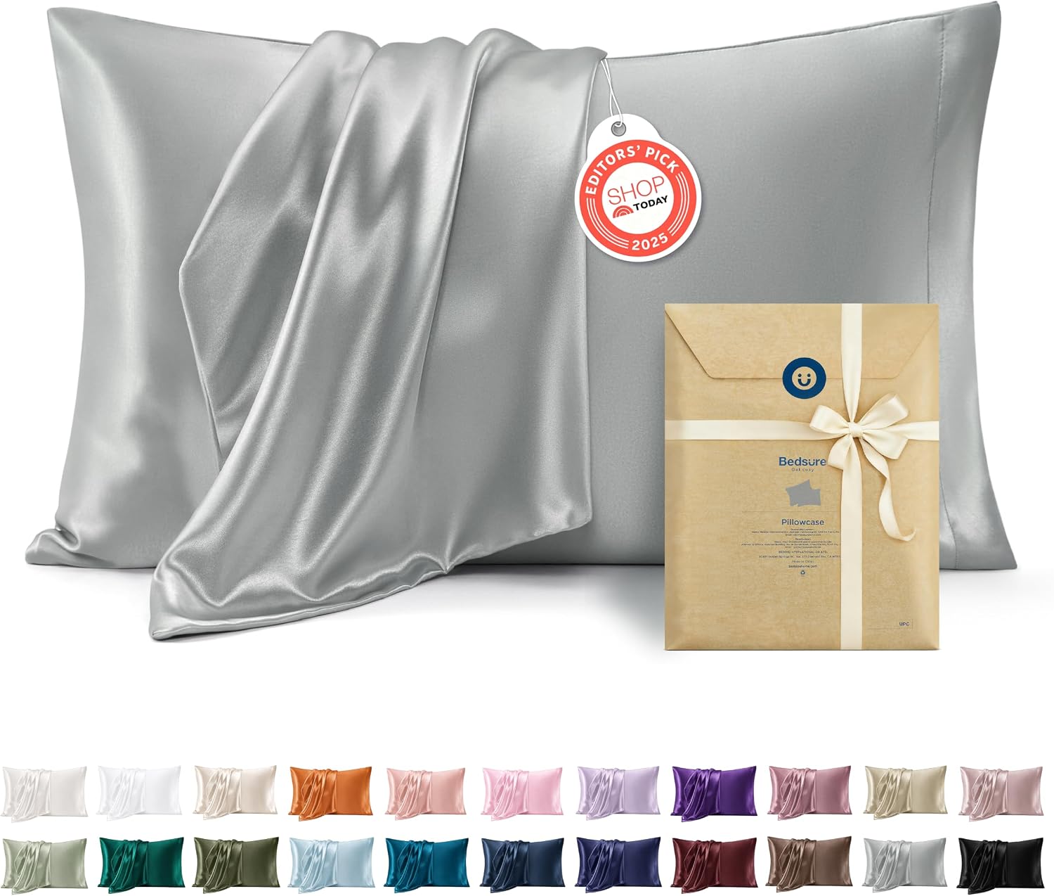 Bedsure Satin Pillowcase, Similar to Silk Pillow Cases Queen Size Set of 2, Cooling Pillow Case Covers with Envelope Closure, Room Decor Gifts for Women Men, Silver Grey, 20×30 Inches, 2pcs