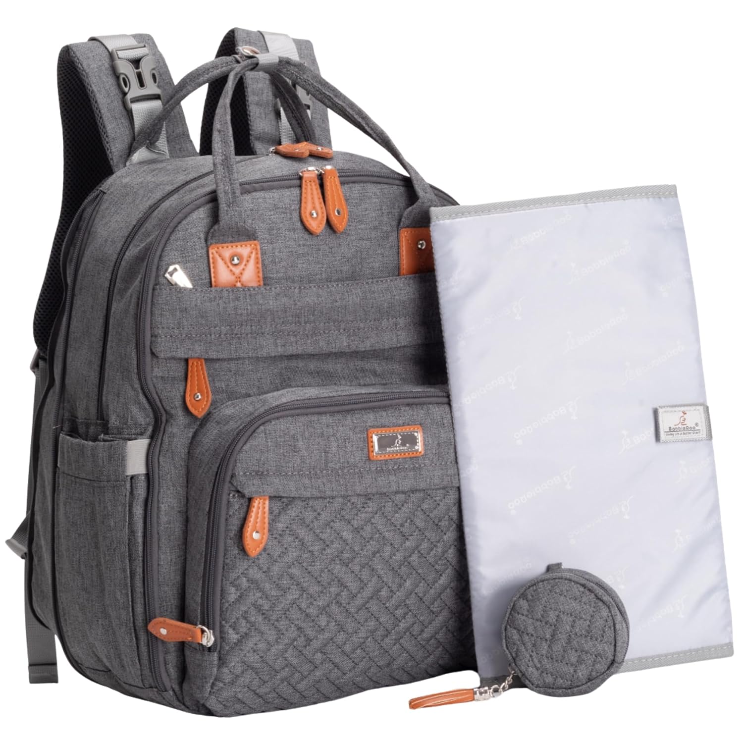 BabbleRoo Extra Large Diaper Bag Backpack, Expandable Baby Bag with Up to 50% More Capacity – Travel Essentials Baby Bag Tote with Changing Pad, Stroller Straps & Pacifier Case – Unisex, Dark Gray