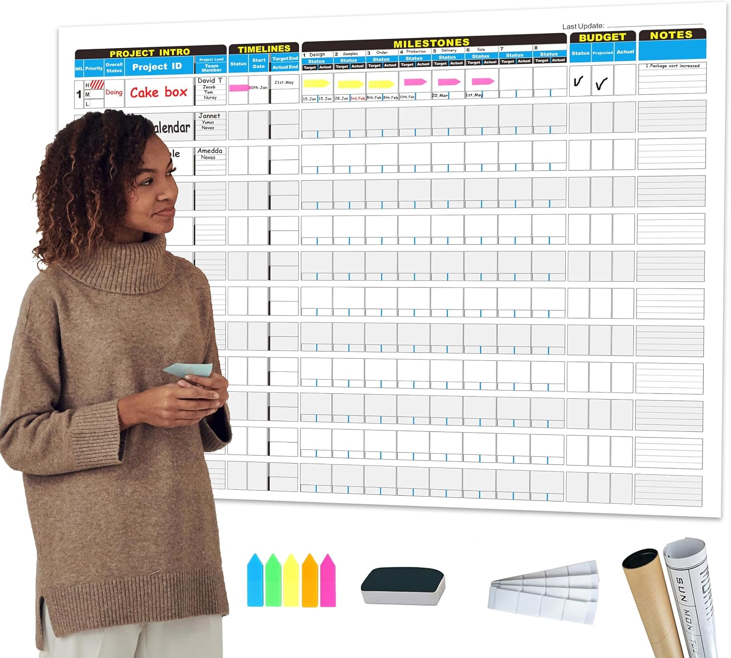 Visual Project Management White Board, 36″x45″ | Lightweight Paper Material Project Whiteboard, Wall Planner For Scheduling & Tracking Progress