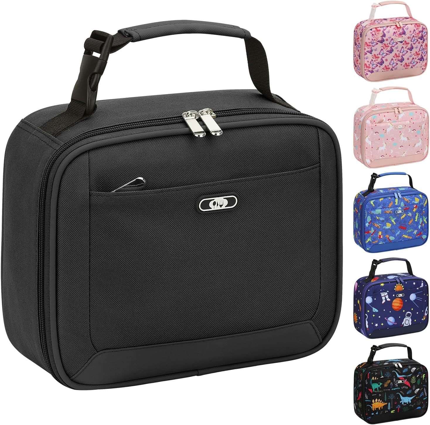 Tenot Lunch Box Kids Insulated Lunch Tote Bag Black | Reusable, Waterproof, Portable, Thermal, Kids Lunch Box Bag for Girls Boys, School Picnic Travel, Soft Bag Easy-Clean